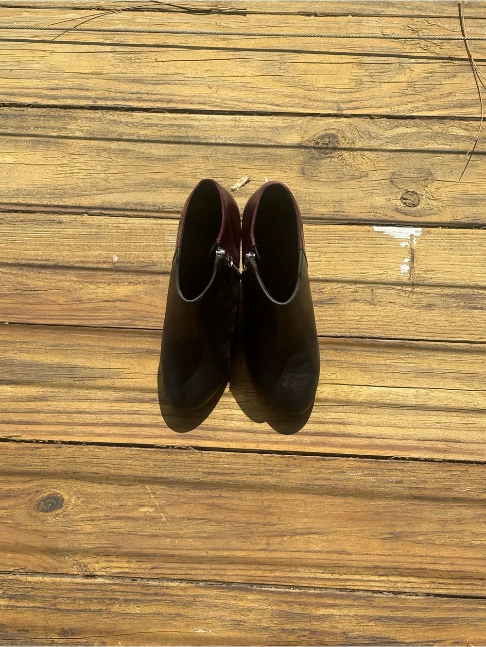 See By Chloé Two-Tone Black and Burgundy Leather Ankle Booties